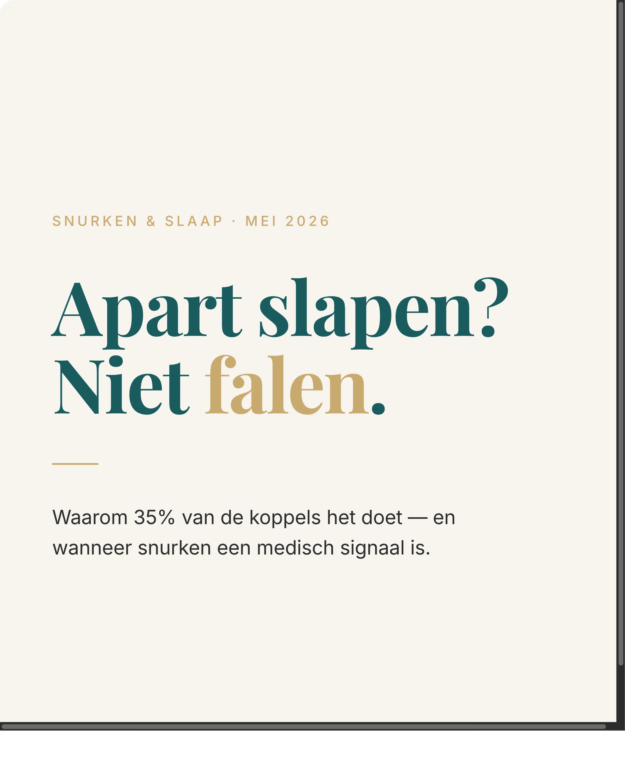 Apart slapen door snurken? Waarom dat normaal is — en wanneer het een signaal is